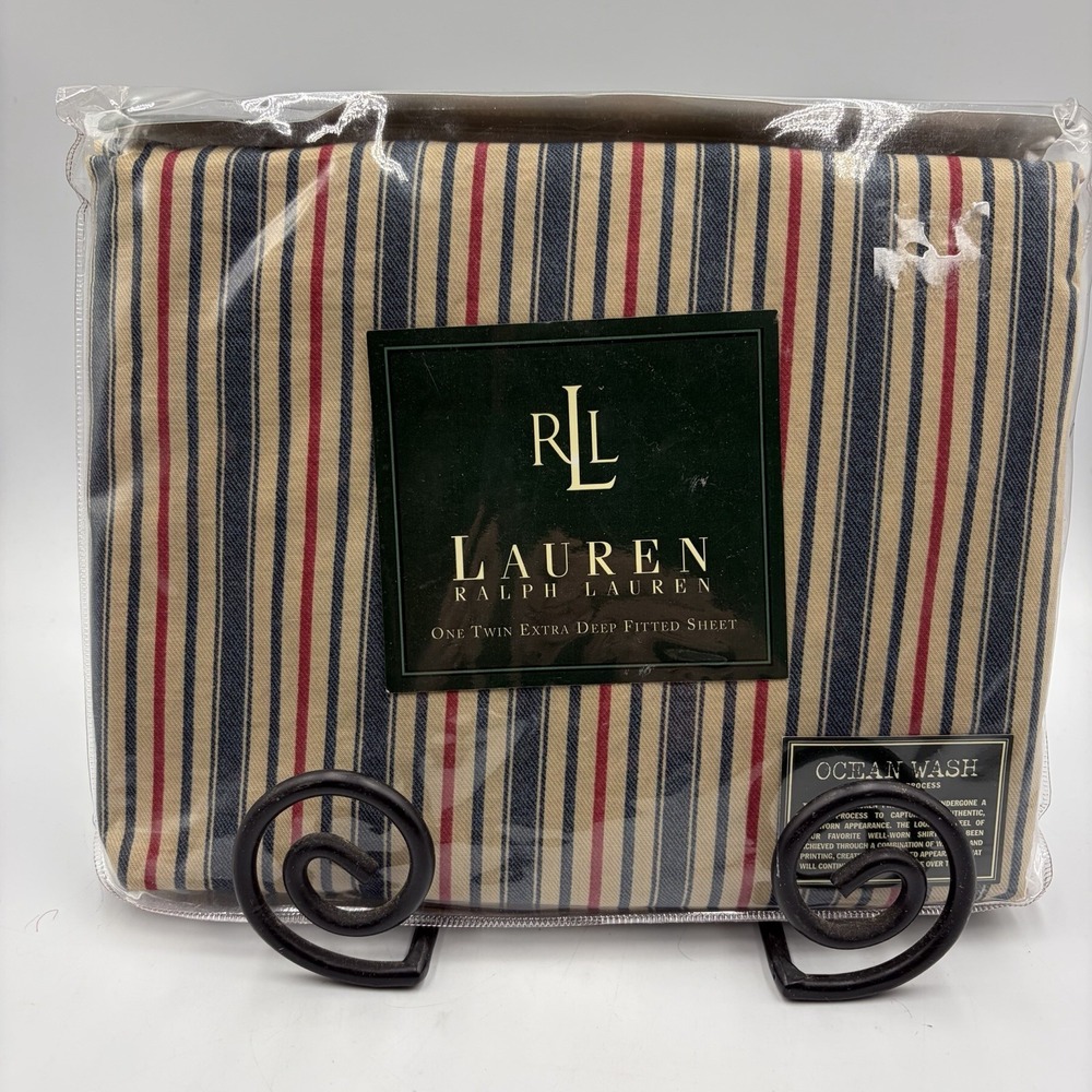 Ralph Lauren Chadwick‎ Stripe Twin Fitted Sheet New Rare Red Blue Stripe NOS